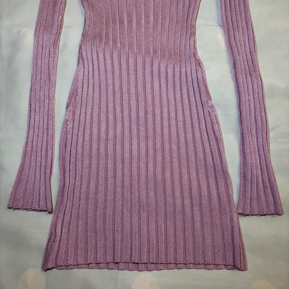 NEW! Guizio- Slinky Rib Mini Dress Cotton Candy Pink Size Large Square Neck - Picture 4 of 8